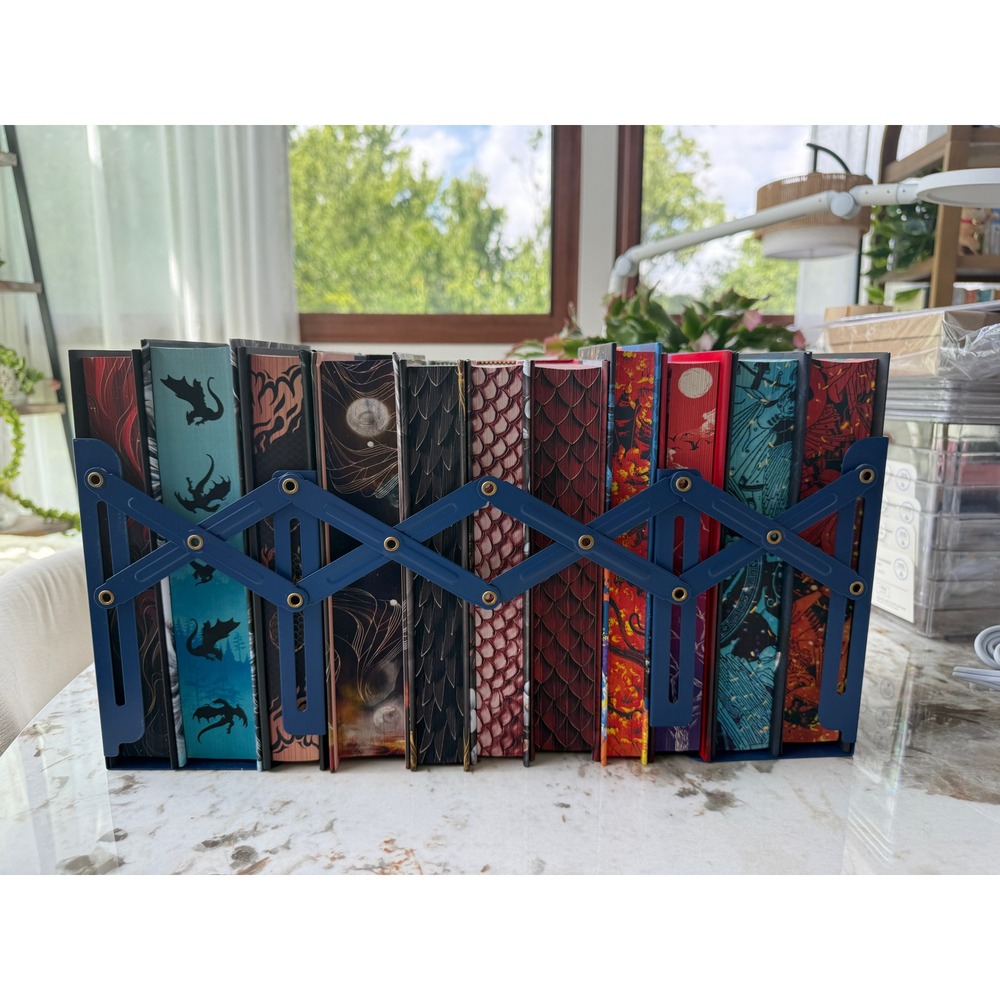 SET OF 4 Navy Blue Expandable Metal Bookends Adjustable Accordion Book Organizer